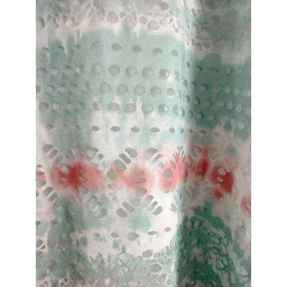 Cloth & Portrait A-Line Women's Eyelet Midi Dress Lined White Mint Peach - Large - Picture 3 of 7